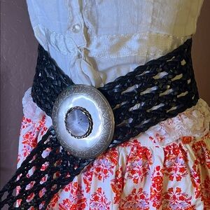 Vintage Braided Boho Black Leather Belt.  SZ OS
